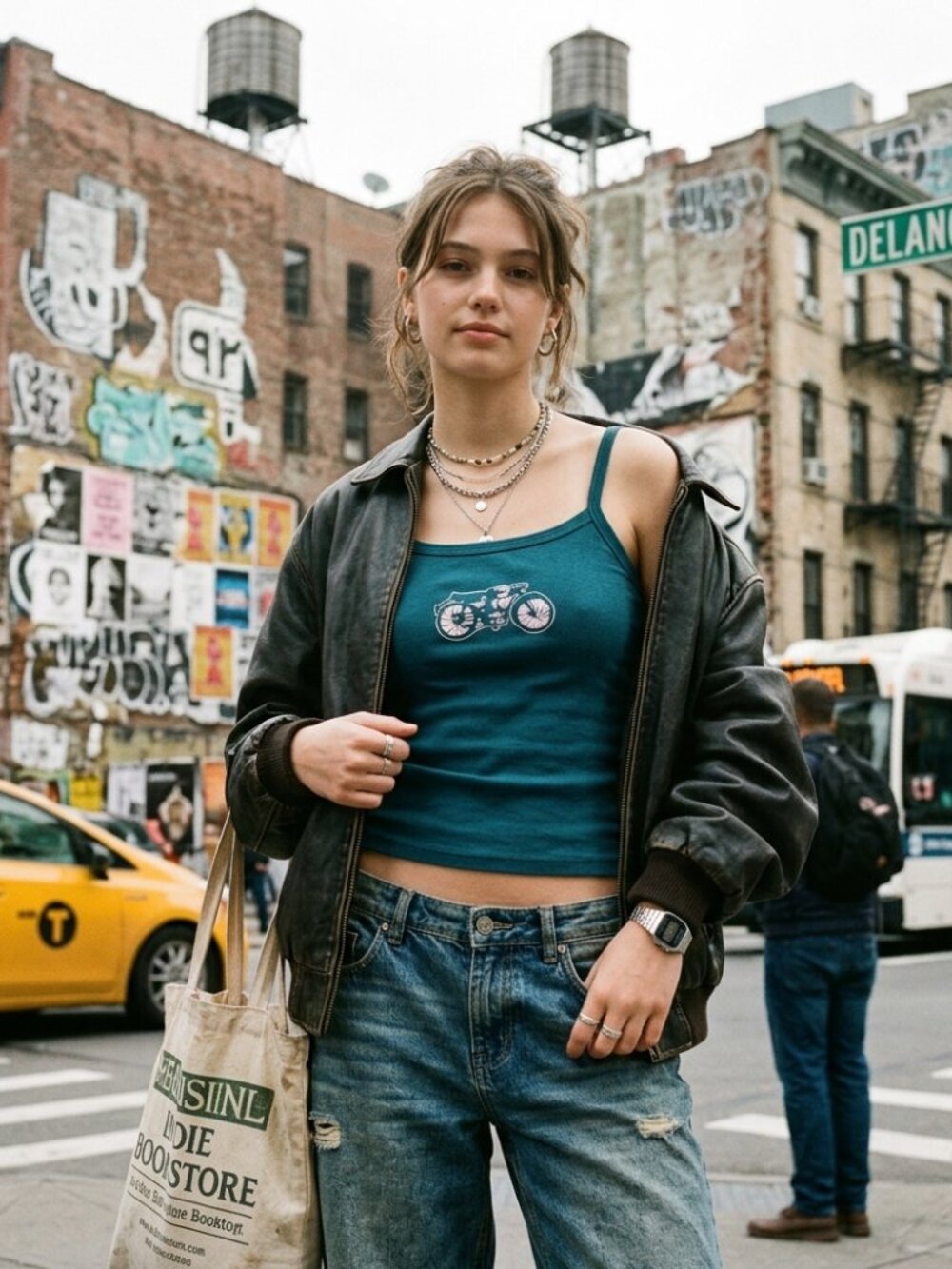 Y2K‎ Green Cotton Baby Tee Motorcycle Biker Graphic Cute Preppy Tank Top Small